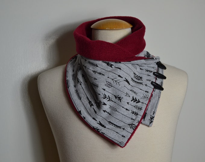 Button loop arrow, button loops, loops, scarf, scarf with 3 buttons, cotton jersey rust-red fleece, button loop arrows, loop, handmade