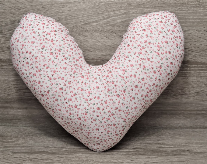 Heart pillow, breast heart pillow, mastectomy pillow, forearm pillow, breast surgery pillow, white with scattered flowers, handmade