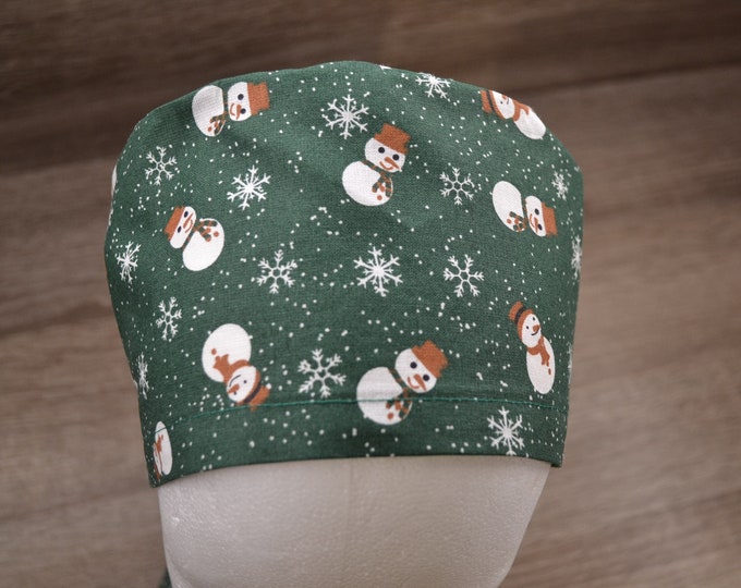 Snowman surgical cap with terry cloth band, scrub cap, bandana, cosmetic cap, peeling cap, chef's hat, Christmas surgical caps, handmade