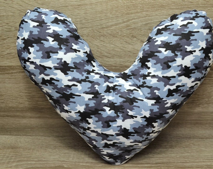 Heart pillow, chest heart pillow, mastectomy pillow, forearm pillow, breast surgery pillow, camouflage grey+white+black, handmade