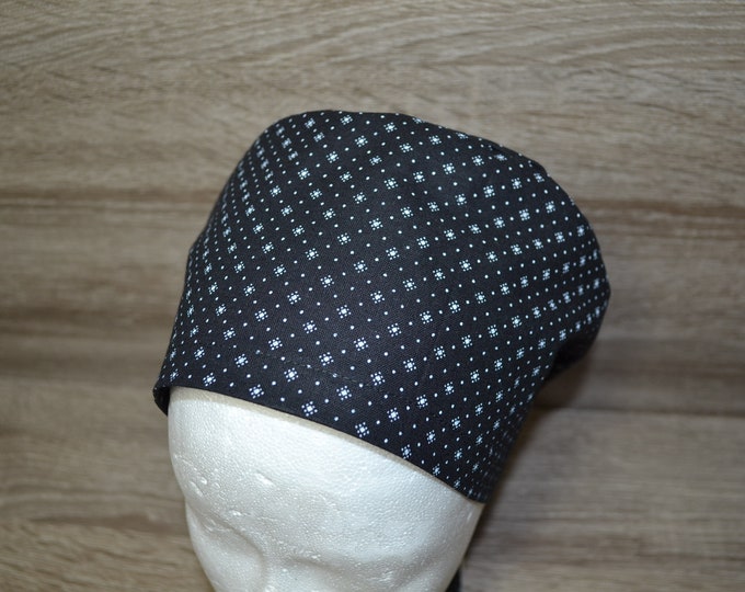 Black dotted surgical cap, scrub cap, bandana, peeling cap, cosmetic cap, chef's hat, black with white dot pattern, handmade