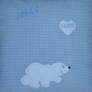 Kissen Eisbär 40x40cm, Eisbärkissen mit Namen, Bärenkissen, Geburtskissen Eisbär, Namenskissen Eisbär, Taufkissen Eisbär, handmade Bild 6