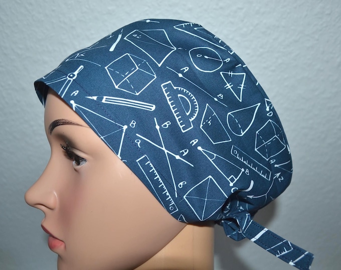 Surgical cap geometry, scrub cap, bandana, cosmetic cap, peeling cap, blue with geometric motifs, chef's cap, cap mathematics