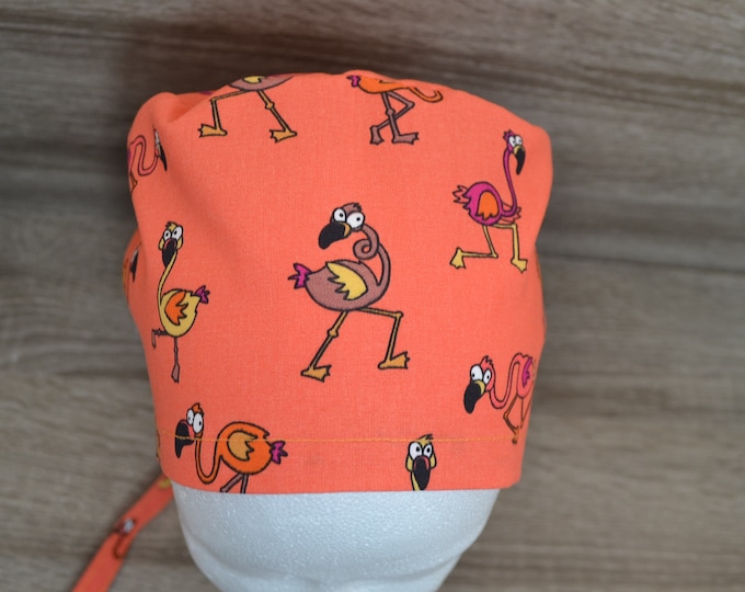 Surgical cap flamingo terry cloth band, scrub cap, bandana, cosmetic cap, chef's hat, peeling cap, surgical caps, flamingos, handmade