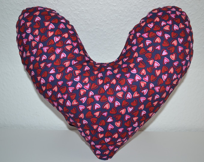 Heart pillow, breast heart pillow, mastectomy pillow, forearm pillow, breast surgery pillow, midnight blue with hearts, handmade