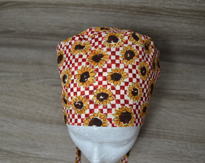 Surgical cap sunflower terry cloth band, scrub cap, chef's cap, bandana, peeling cap, cosmetic cap, surgical caps, , handmade