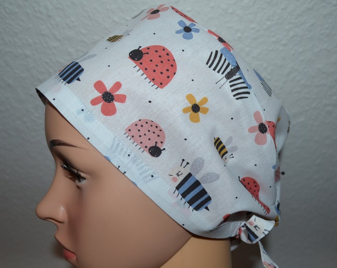 Surgical cap beetle bee, scrub cap, bandana, cosmetic cap, chef's hat, peeling cap, surgical caps, white with butterfly beetle bee