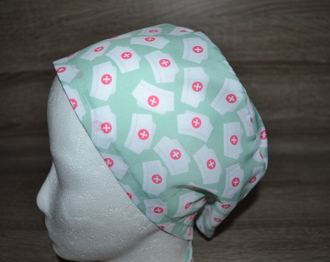 Surgical cap hospital, surgical cap, bandana, scrub cap, cosmetic cap, mint green with nurse's cap, handmade