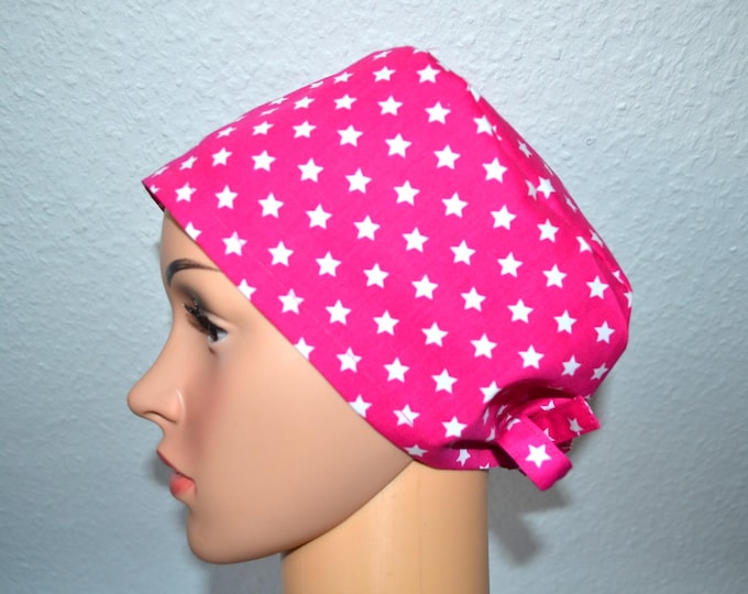 Surgical cap stars, scrub cap, cooking cap, bandana, peeling cap, cosmetic cap, surgical caps, pink with stars, star cap, handmade