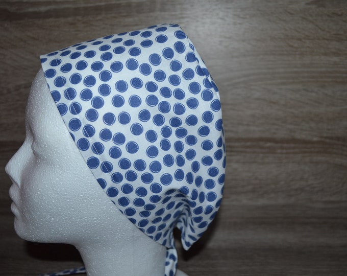 Surgical cap dots with terry cloth band, scrub cap, bandana, peeling cap, chef's cap, cosmetic cap, surgical caps, white with dots, handmade