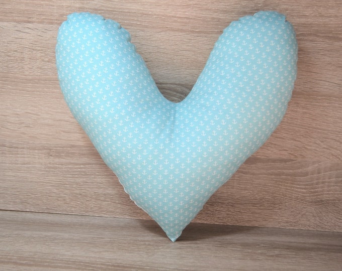 Heart pillow, chest heart pillow, mastectomy pillow, forearm pillow, breast surgery pillow, mint with small anchors, handmade