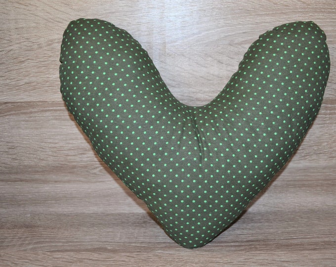 Heart pillow, chest heart pillow, mastectomy pillow, forearm pillow, breast surgery pillow, dark green with green dots, handmade