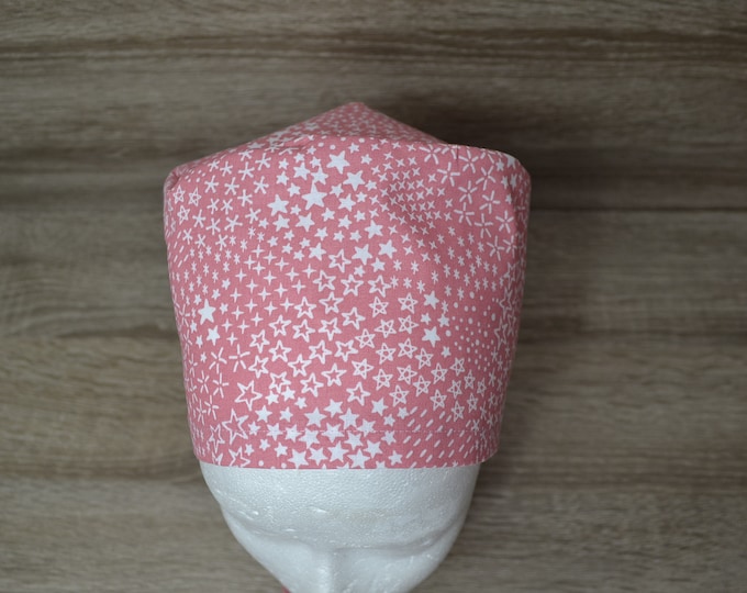 Surgical cap star with terry cloth band, scrub cap, bandana, peeling cap, chef's cap, cosmetic cap, surgical caps, pink with stars, handmade