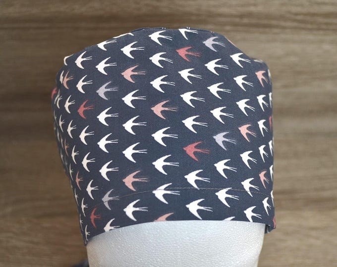 Surgical cap Swallow, Scrub Cap, Bandana, Cosmetic cap, Chef's hat, Peeling cap, Surgical caps Birds, grey with swallows, handmade