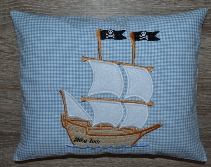 Pillow sailing ship, pirate pillow, name pillow pirate ship, windjammer, children's pillow with name, cuddly pillow, handmade