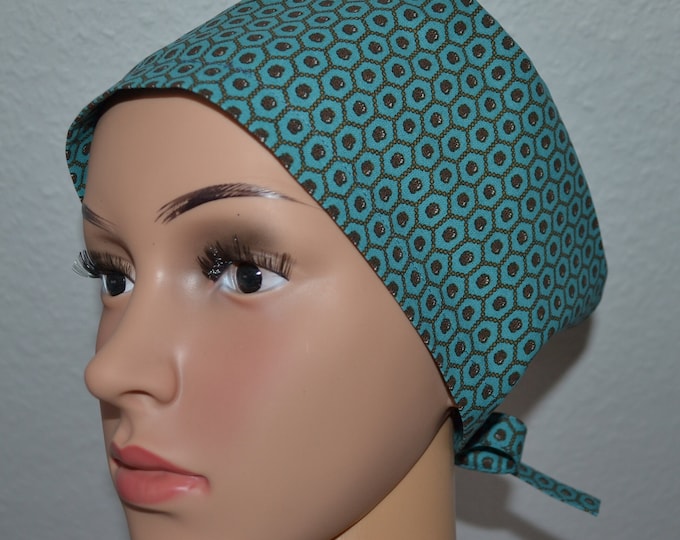 Surgical cap hexagon, scrub cap, bandana, cosmetic cap, peeling cap, surgical caps, chef's hat, petrol with honeycomb pattern, handmade