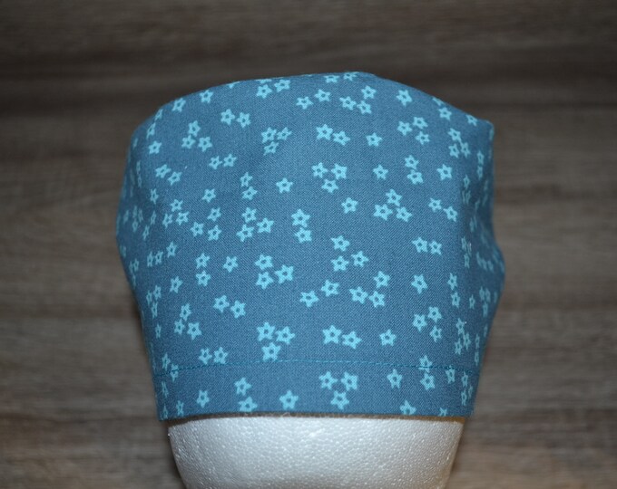 Surgical cap flower terry cloth band, scrub cap, cosmetic cap, chef's cap, bandana, peeling cap, surgical caps, blue with flowers, handmade