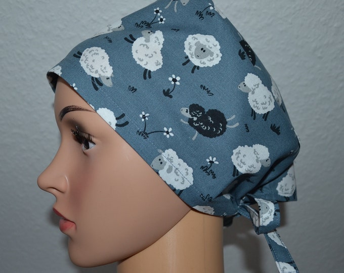 Surgical cap sheep terry cloth band, scrub cap, bandana, cosmetic cap, chef's hat, peeling cap, surgical caps, petrol with sheep, sheep cap