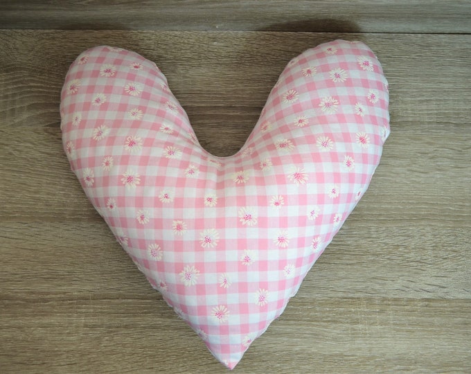 Heart pillow, breast heart pillow, mastectomy pillow, forearm pillow, breast surgery pillow, pink and white checkered with flowers, handmade