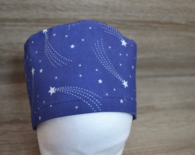 Surgical cap star, scrub cap, bandana, peeling cap, cosmetic cap, chef's hat, shooting star cap, blue with stars, handmade