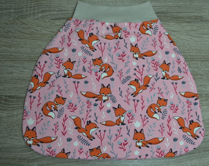 Swaddle bag fox size. 60, romper bag warmly lined, size. 50-68 elastic cuffs to grow with, sleeping bag, pink with foxes