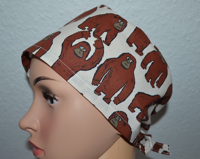 Surgical cap Gorilla, scrub cap, bandana, chef's cap, cosmetic cap, peeling cap, beige with brown gorillas, handmade