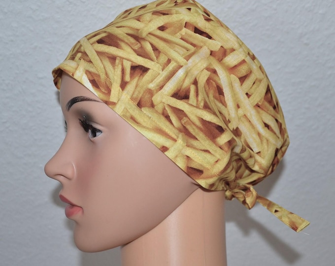 Surgical cap fries, scrub cap, bandana, scrub hat, chef's cap, cosmetic cap, surgical caps, yellow with french fries, french fries cap, handmade