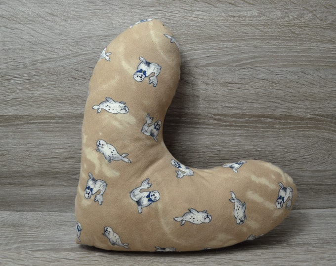 Heart pillow, chest heart pillow, mastectomy pillow, forearm pillow, breast surgery pillow, light brown with flannel seal, handmade