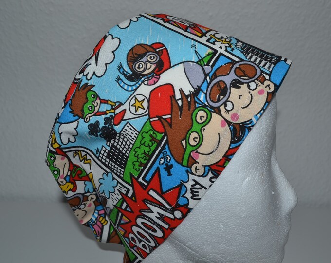 Surgical cap comic terry cloth band, scrub cap, cosmetic cap, chef's cap, bandana, peeling cap, surgical caps, colorful comics, handmade