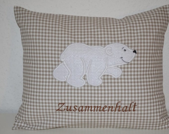 Polar bear pillow, name pillow, baptism pillow, birth pillow bear, polar bear pillow, pillow 30 x 25 cm, children's pillow, decorative pillow, handmade