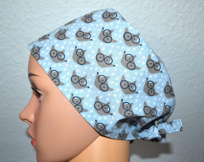 Surgical cap fox, scrub cap, cooking cap, bandana, peeling cap, cosmetic cap, surgical caps, light blue with foxes, handmade
