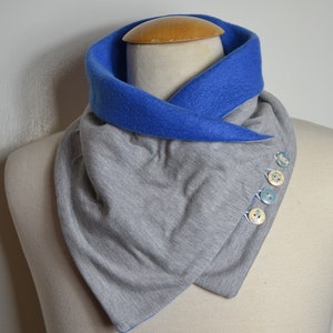 Button loop plain gray, button loops, loops, scarf, cotton jersey plain gray and blue fleece, wrap scarf, wrap loop, loop maritime buttons
