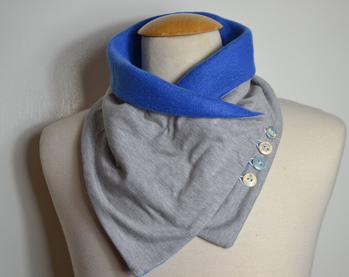 Button loop plain gray, button loops, loops, scarf, cotton jersey plain gray and blue fleece, wrap scarf, wrap loop, loop maritime buttons