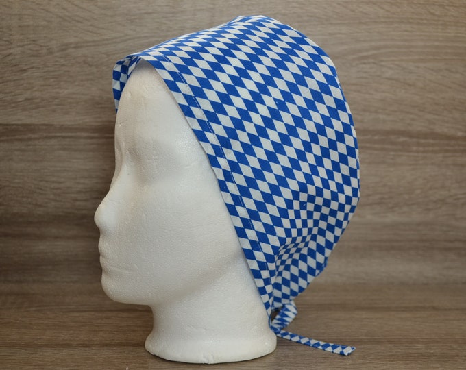 Surgical hood diamond, scrub cap, bandana, peeling cap, chef's hood, cosmetic hood, surgical hoods, white blue Bavarian diamond, handmade
