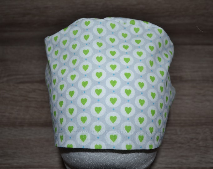 Surgical cap heart, scrub cap, bandana, peeling cap, cosmetic cap, chef's hat, surgical caps, gray with hearts, handmade