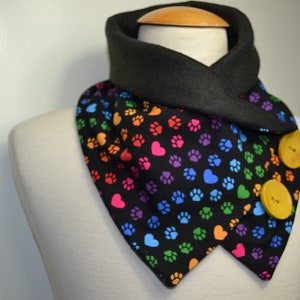 Button loop paw, button loops, loops, scarf, cotton jersey and black fleece, button loop paws, wrap scarf, winter scarf, loop, handmade