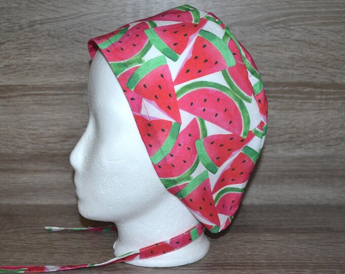 Surgical cap terry cloth band melon, scrub cap, bandana, cosmetic cap, peeling cap, chef's hat, surgical caps white with melons, melon cap,