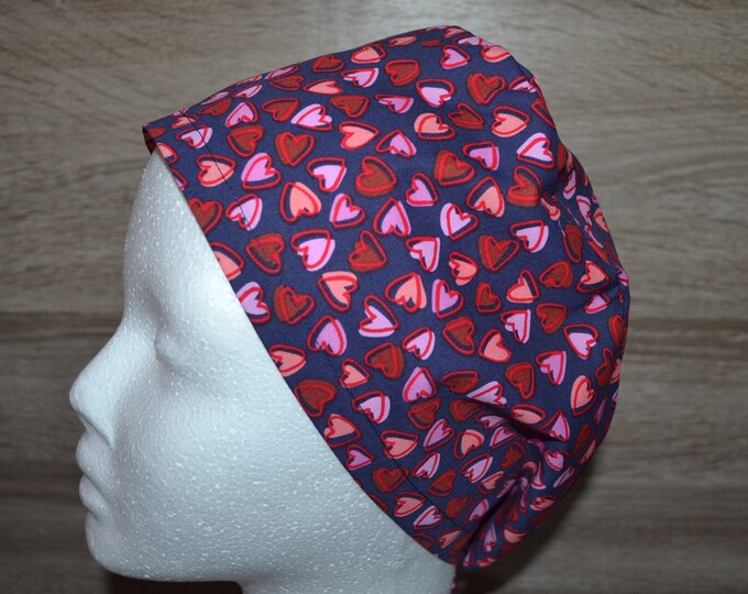 Surgical cap heart, scrub cap, bandana, cosmetic cap, chef's cap, peeling cap, surgical caps, dark blue with hearts, handmade