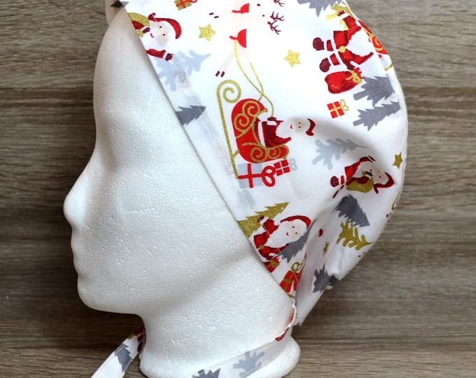 Surgical cap Santa Claus, scrub cap, bandana, cosmetic cap, peeling cap, white with Santa Claus, chef's hat, Santa Claus surgical cap, Santa Claus cap
