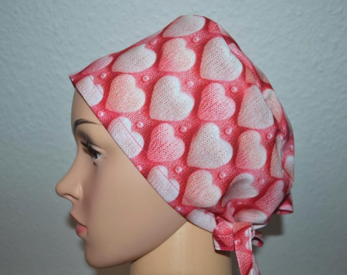 Surgical cap with pink heart, scrub cap, bandana, cosmetic cap, peeling cap, surgical caps, chef's cap, pink with hearts, hearts in 3D look, cancer cap