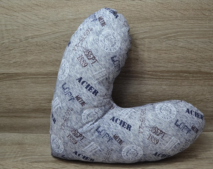 Heart pillow, chest heart pillow, mastectomy pillow, forearm pillow, breast surgery pillow, blue grey patterned acier , handmade