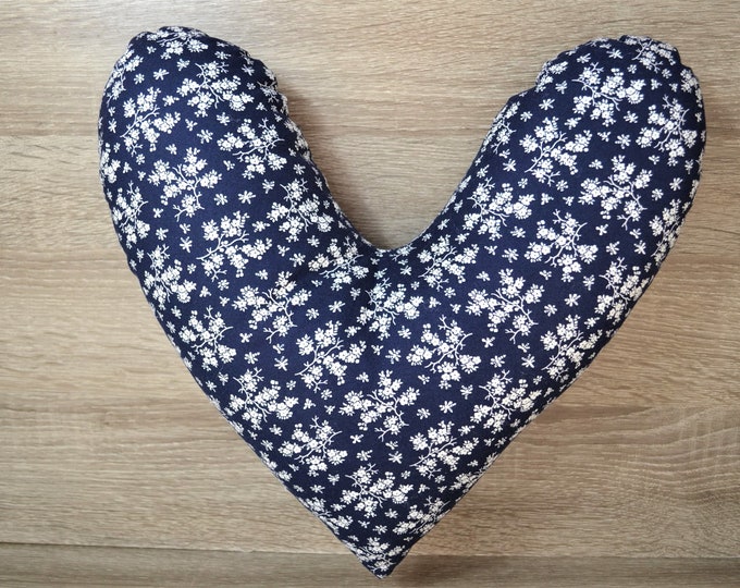 Heart pillow, breast heart pillow, mastectomy pillow, forearm pillow, breast surgery pillow, midnight blue with white flowers, handmade