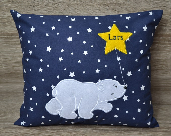 Polar bear pillow, polar bear pillow with name, bear pillow, birth pillow polar bear, name pillow polar bear, baptism pillow polar bear, handmade