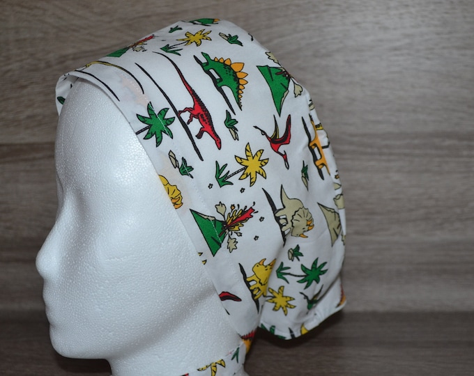 Surgical cap Dino, scrub cap, bandana, cosmetic cap, chef's hat, peeling cap, surgical caps, white with dinosaurs, handmade