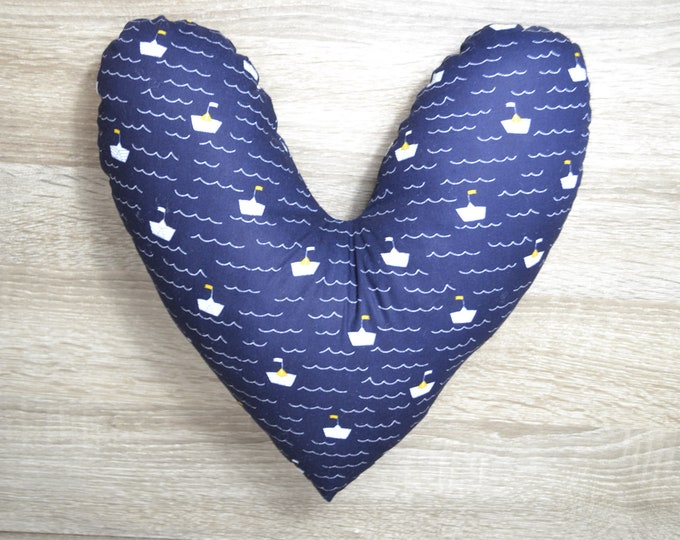Heart pillow, chest heart pillow, mastectomy pillow, forearm pillow, breast surgery pillow, dark blue with small blokes, handmade