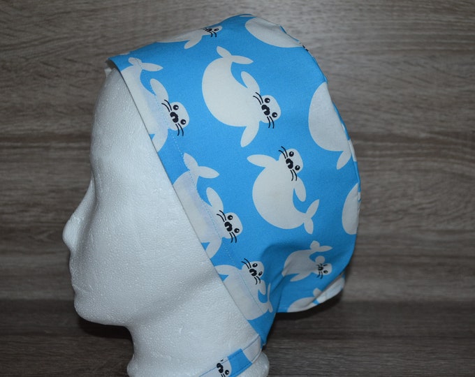 Surgical cap seal, scrub cap, bandana, cosmetic cap, chef's hat, peeling cap, surgical caps, blue with seals, handmade