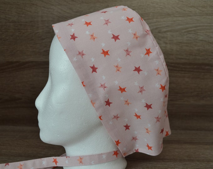 Surgical cap star terry cloth band, scrub cap, cosmetic cap, chef's cap, bandana, peeling cap, surgical caps, pink with stars, handmade