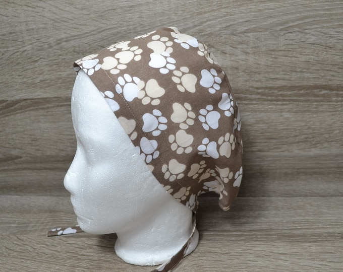 Surgical cap paw, scrub cap, bandana, cosmetic cap, chef's hat, peeling cap, surgical cap paws, beige with paws, handmade