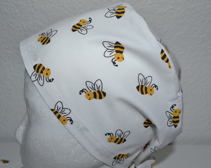 Surgical cap bees, scrub cap, bandana, cosmetic cap, peeling cap, surgical caps, chef's hat, white with bees, handmade
