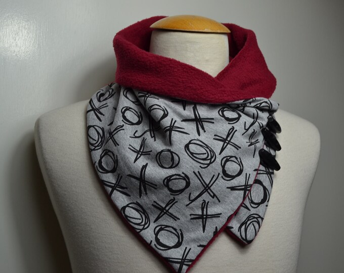 Button loop tic-tac-toe, button loops, loops, scarf, scarf with buttons, cotton jersey wine red fleece, button loop checks, loop, handmade